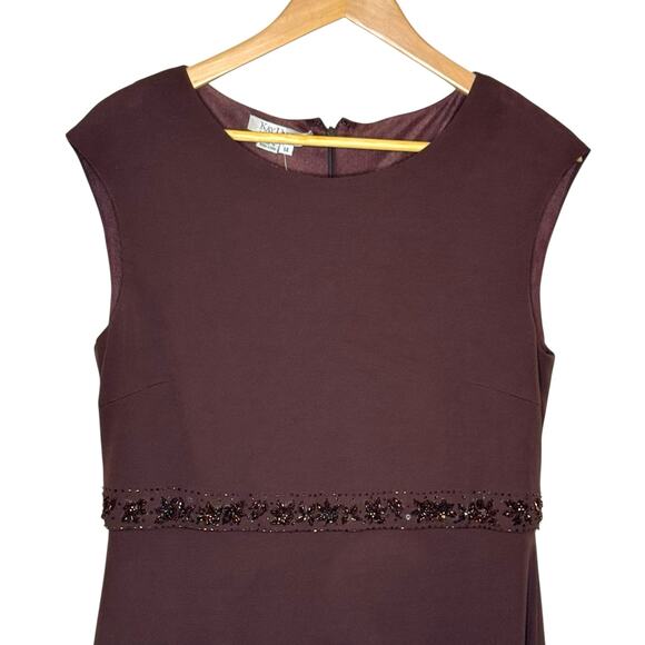 Kay Unger Size 14 Chocolate Brown Beaded Sleeveless Shift Dress - Picture 2 of 10
